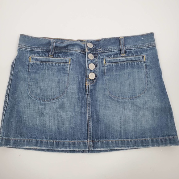 VTG Old Navy 6 Ultra Low Waist Mini Denim Cotton Skirt Western Button Fly Y2K